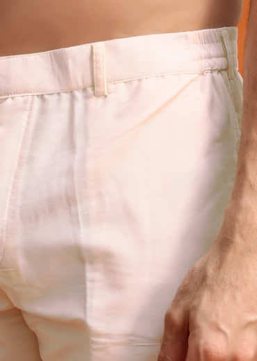 Peach Embroidered Kurta Jacket Set For Men