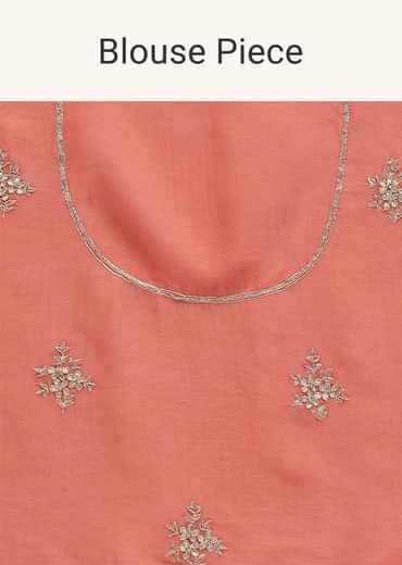 Peach Embroidered Tissue Saree With Unstitched Blouse