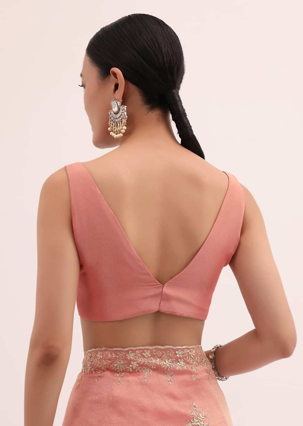 Peach Embroidered Tissue Saree With Unstitched Blouse