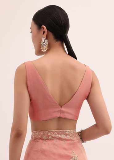 Peach Embroidered Tissue Saree With Unstitched Blouse