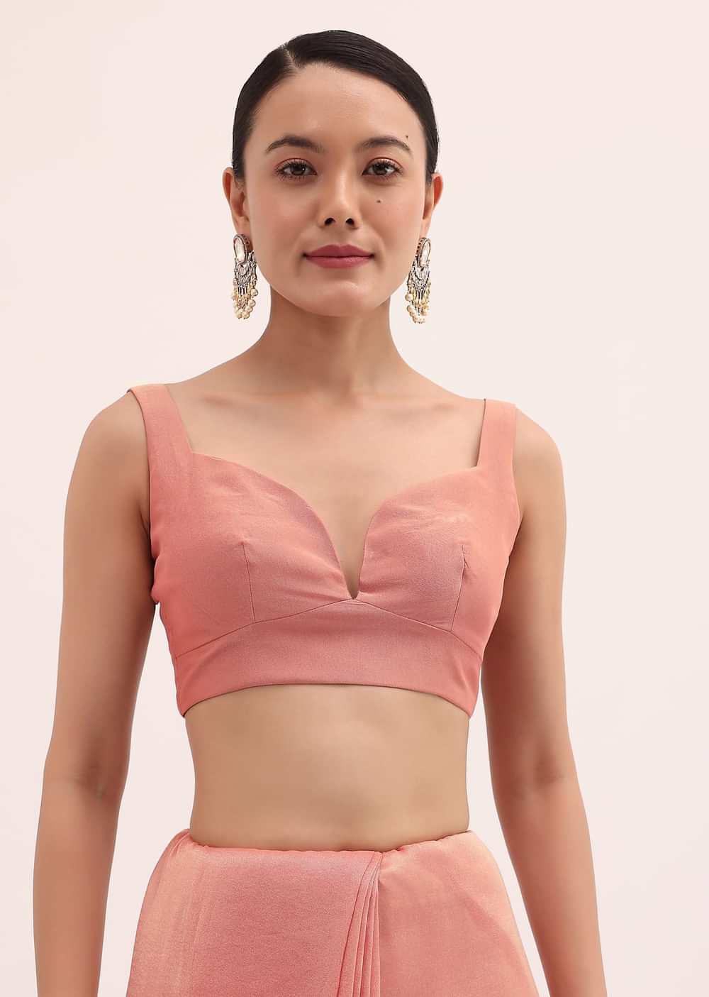 Peach Embroidered Tissue Saree With Unstitched Blouse