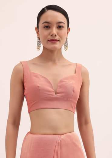 Peach Embroidered Tissue Saree With Unstitched Blouse