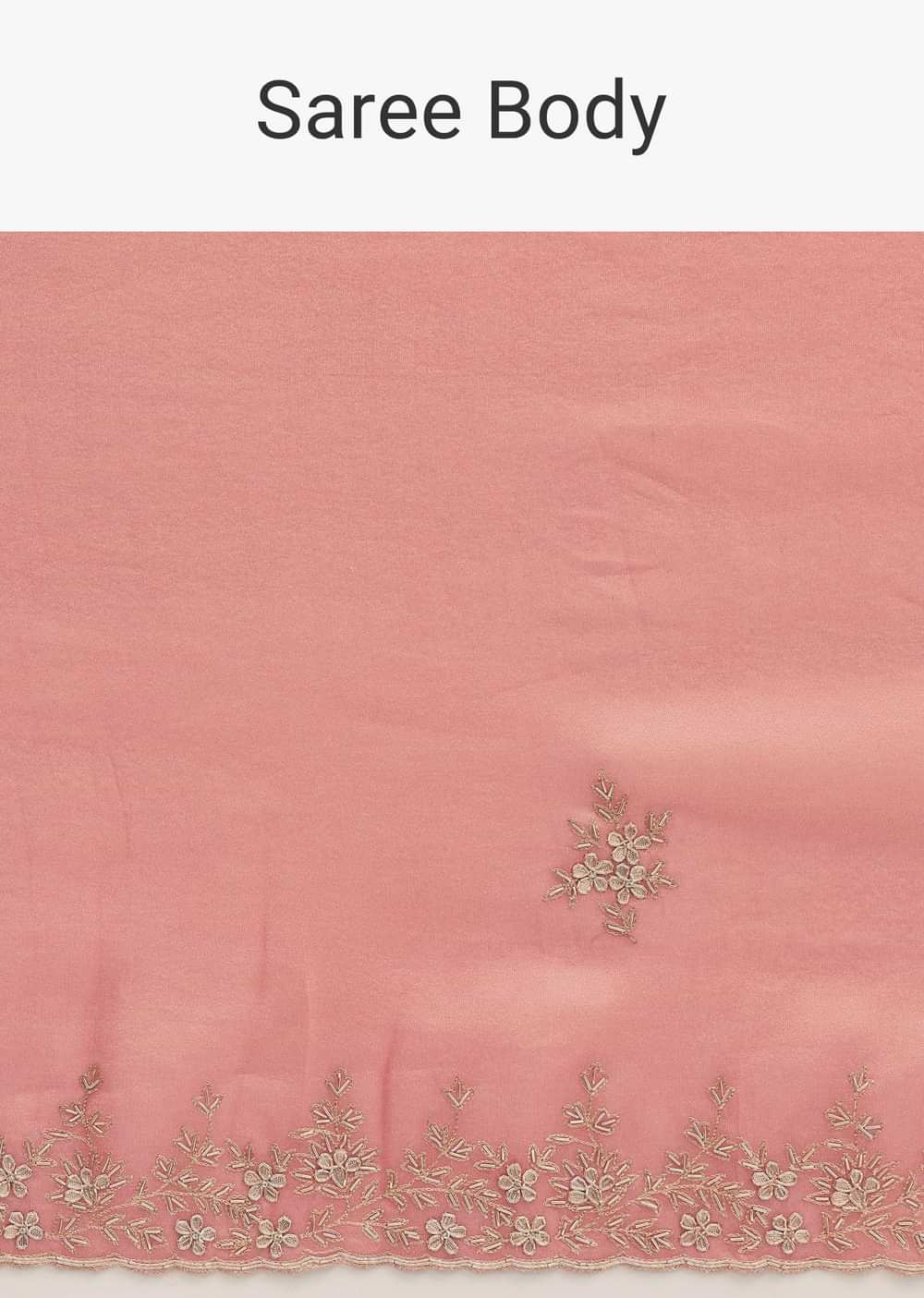 Peach Embroidered Tissue Saree With Unstitched Blouse