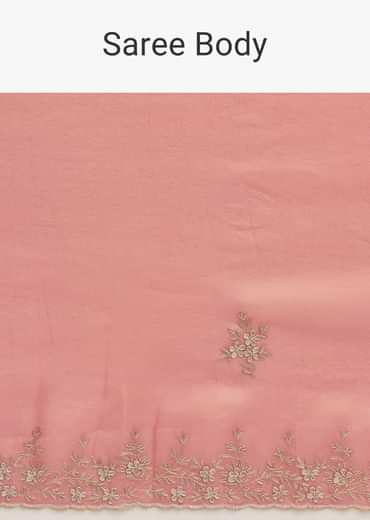 Peach Embroidered Tissue Saree With Unstitched Blouse