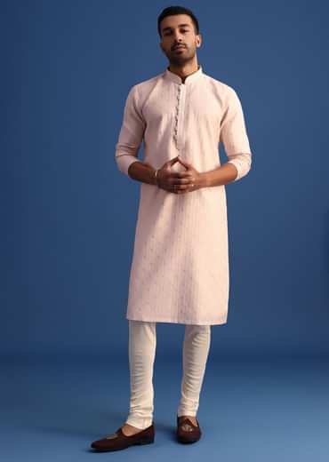 Peach Foil Printed Kurta Set