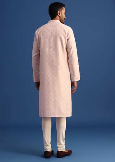 Peach Foil Printed Kurta Set