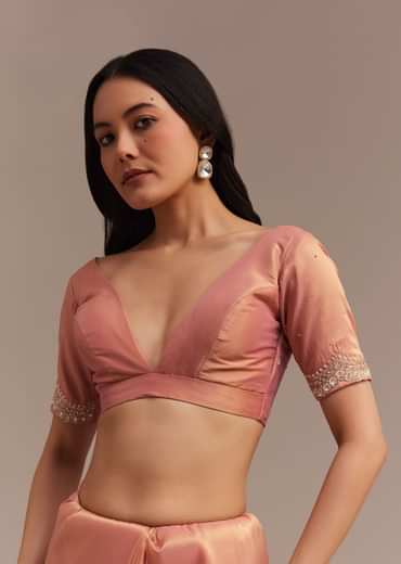 Peach Glass Tissue Saree With Stone And Cutdana Embroidery