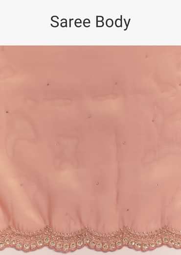 Peach Glass Tissue Saree With Stone And Cutdana Embroidery