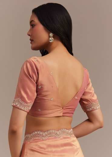 Peach Glass Tissue Saree With Stone And Cutdana Embroidery