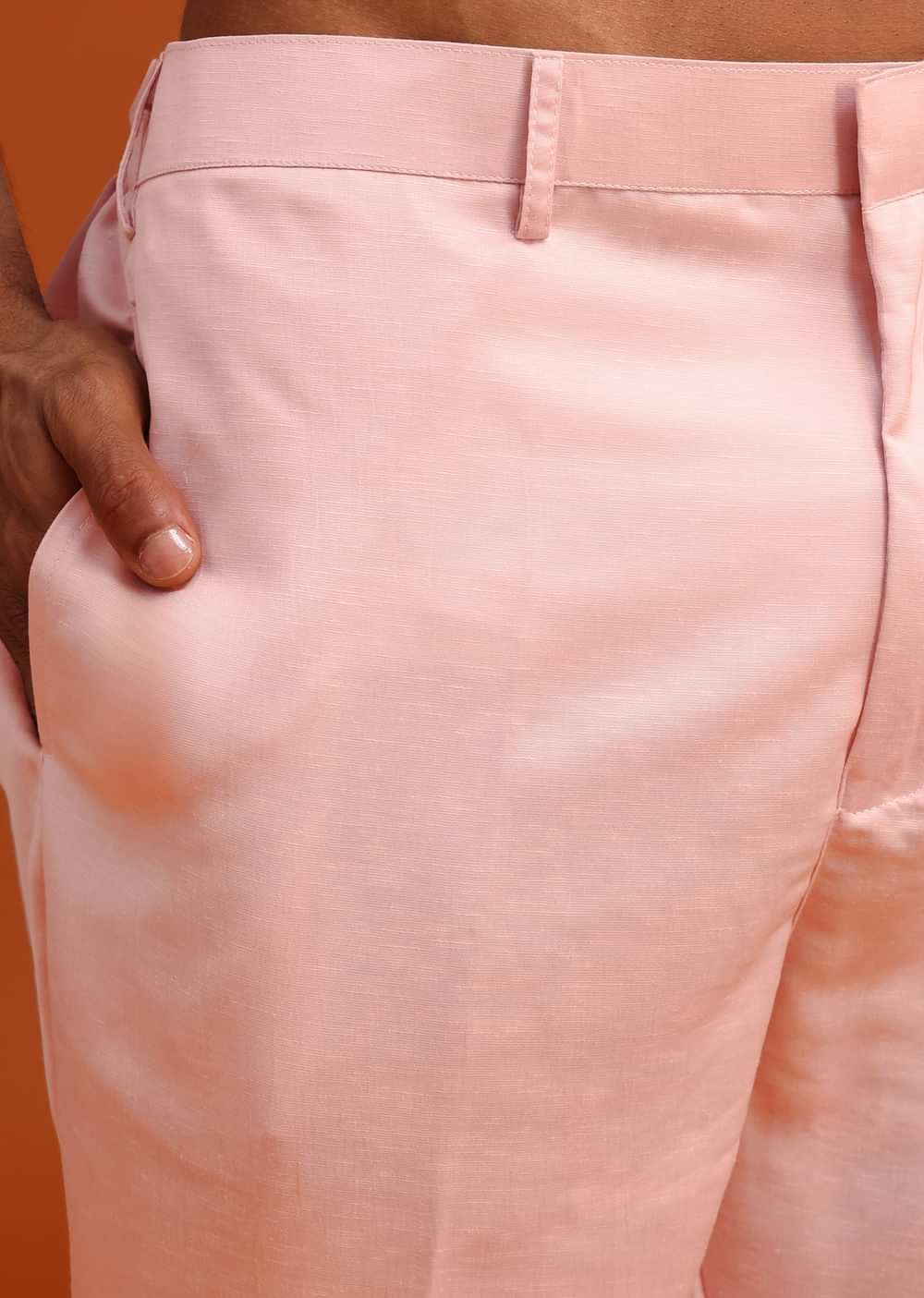 Peach Green Linen Silk Mirror Work Jacket Kurta Set