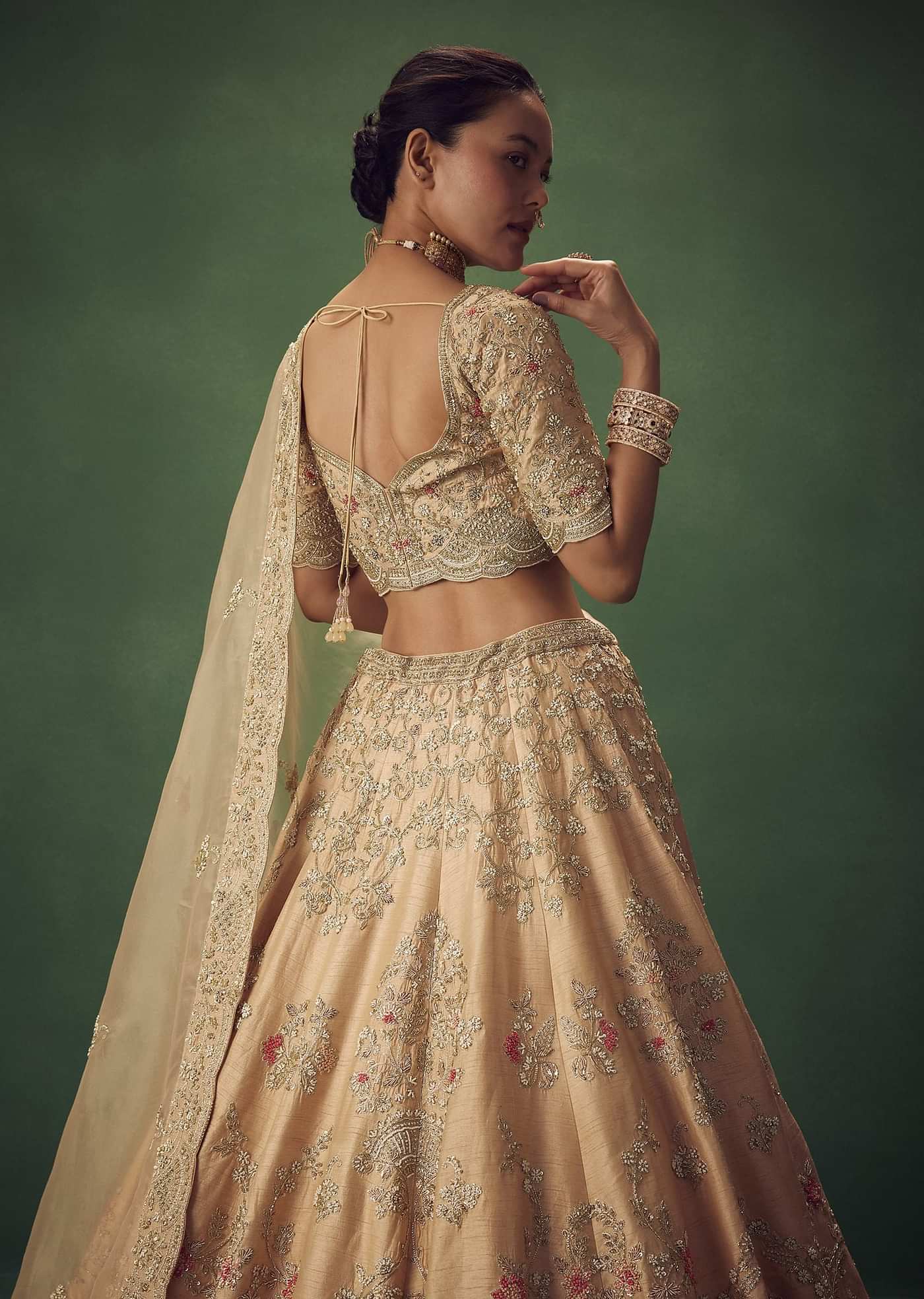 Peach Hand Embroidered Sequin And Zari Work Lehenga Set