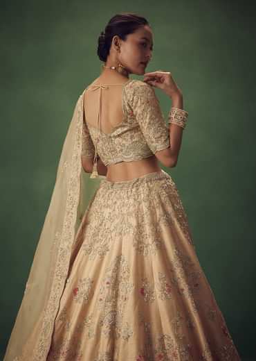 Peach Hand Embroidered Sequin And Zari Work Lehenga Set
