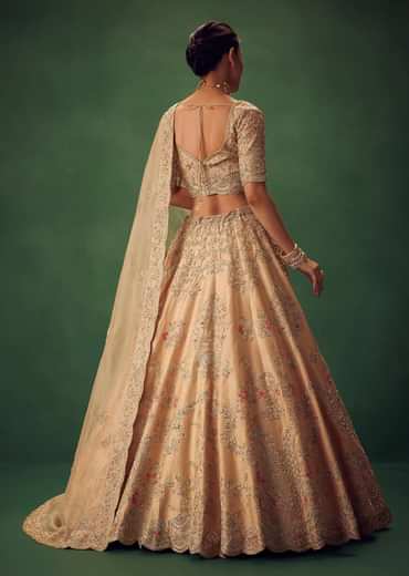 Peach Hand Embroidered Sequin And Zari Work Lehenga Set