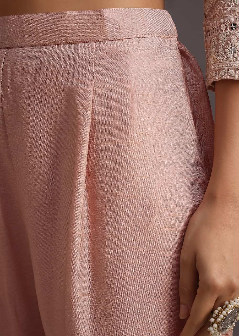 Peach Lucknowi Kurti With Resham Dupatta And Gotta Work Border