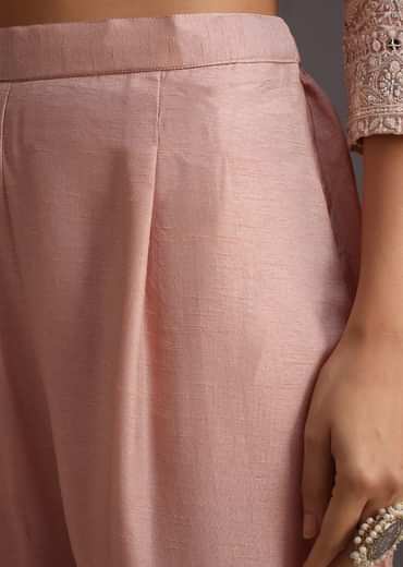 Peach Lucknowi Kurti With Resham Dupatta And Gotta Work Border