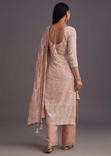 Peach Lucknowi Kurti With Resham Dupatta And Gotta Work Border