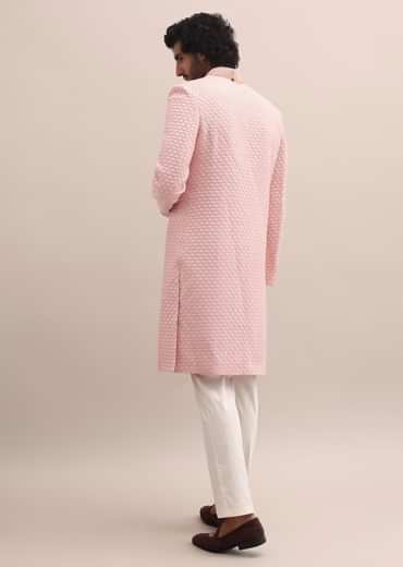 Peach Lucknowi Sherwani In Silk For Men