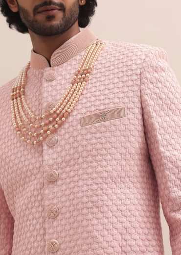 Peach Lucknowi Sherwani In Silk For Men