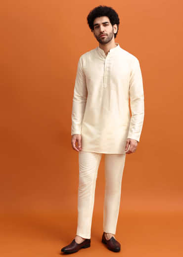 Peach Ombre Indowestern Set With Foil Work For Men