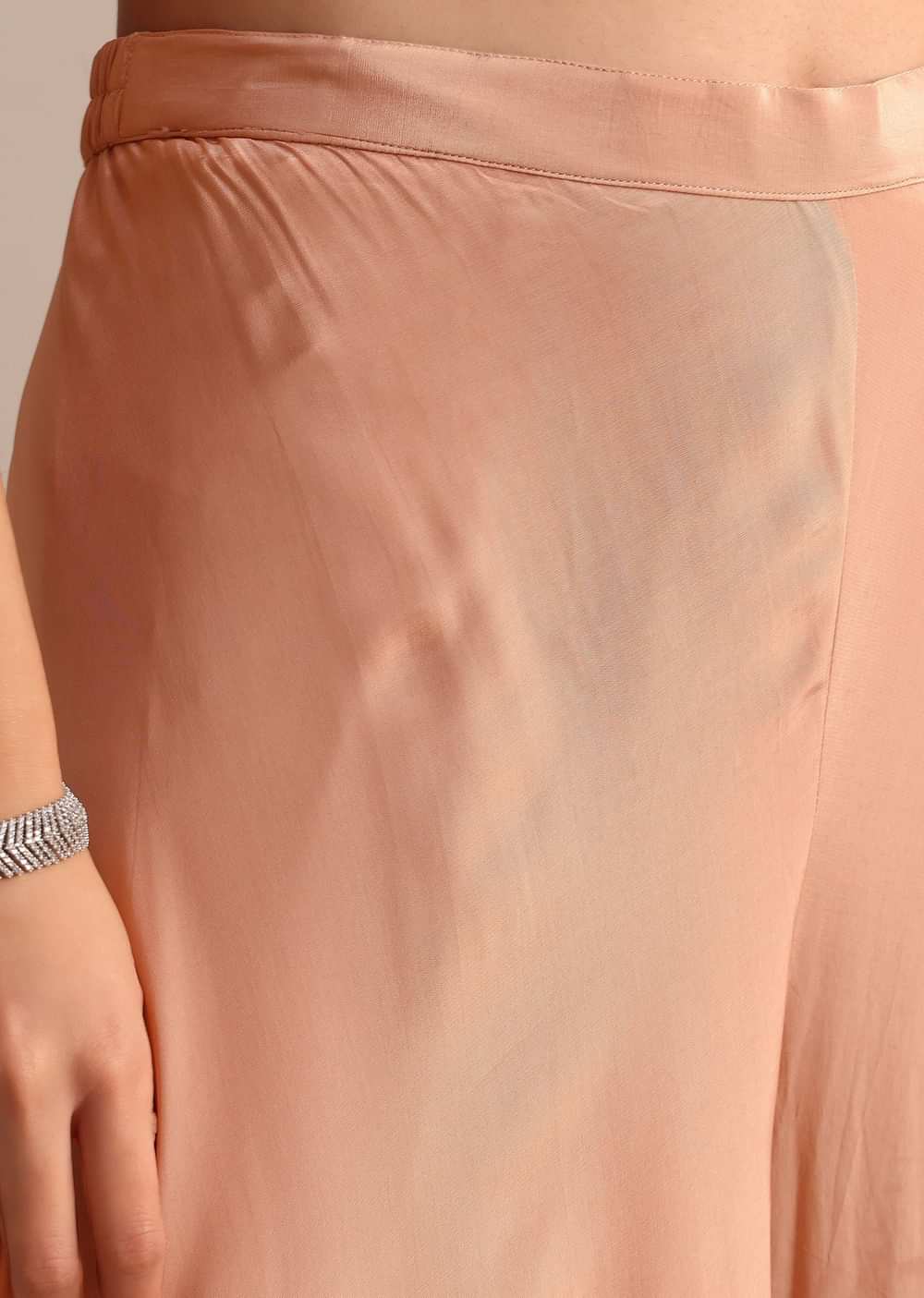 Peach Organza Crop Top Suit With Embroidered Jacket