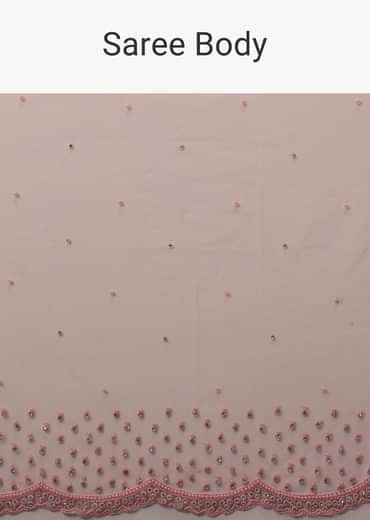 Peach Pink Stone And Beads Embellished Net Saree