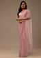 Peach Pink Stone And Beads Embellished Net Saree