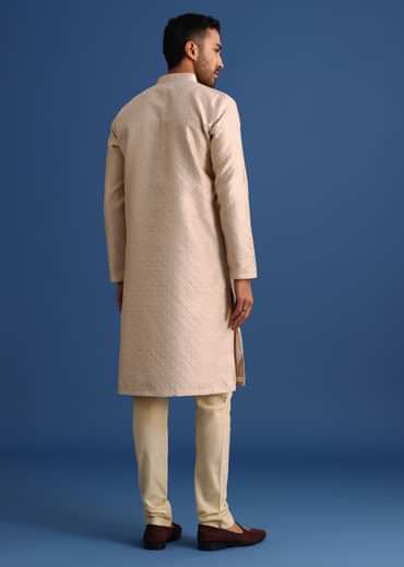 Peach Resham Embroidered Kurta Set