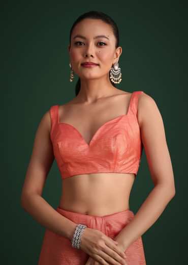 Peach Sequin Work Crushed Tissue Saree