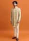 Peach Silk Indowestern Set With Hand Work For Men