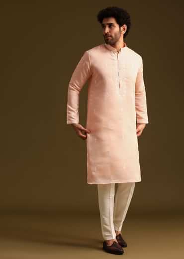 Peach Silk Kurta And Pant