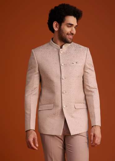 Peach Textured Bandhgala Suit