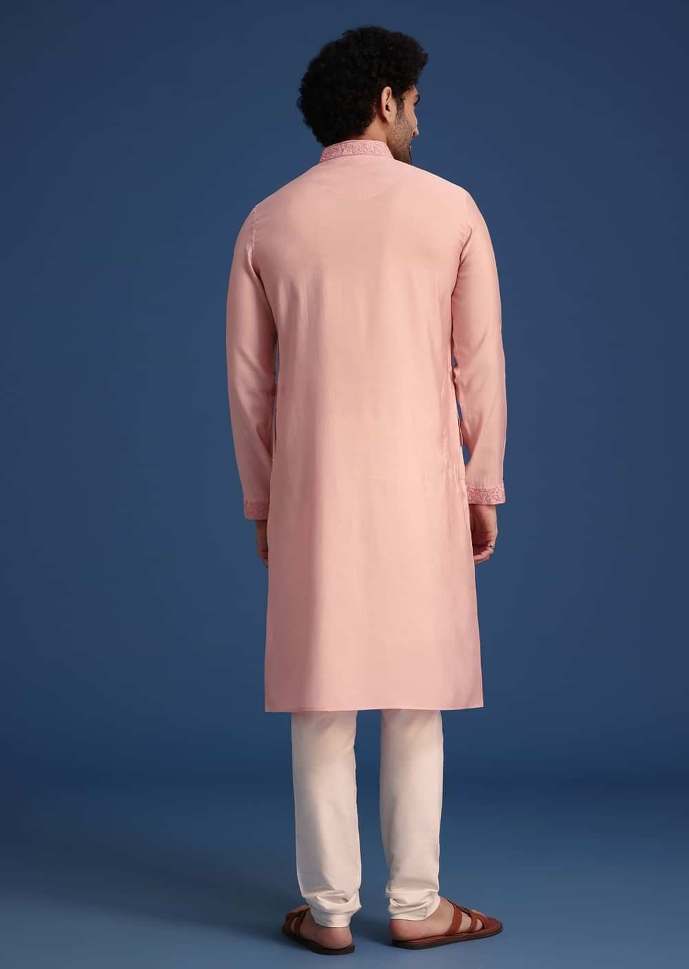 Peach Thread Hand Embroidered Kurta Set