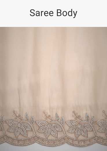 Peach Tissue Saree With Diamonds Embroidered Border