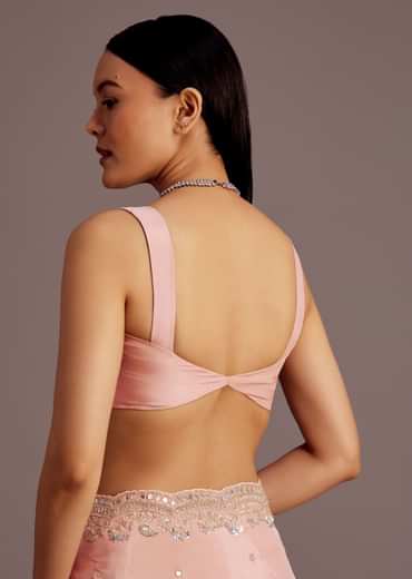 Peach Tissue Saree With Mirror Embroidered Border