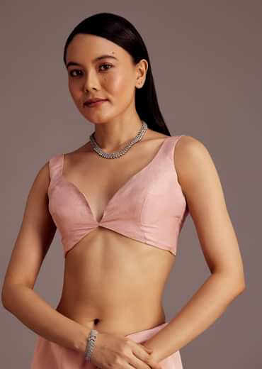 Peach Tissue Saree With Mirror Embroidered Border