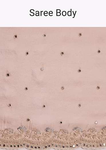 Peach Tissue Saree With Mirror Embroidered Border