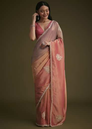 Peach Triple Shaded Tissue Saree
