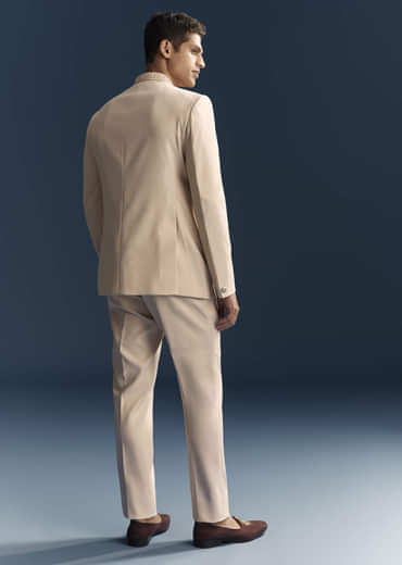 Peach Viscose Jodhpuri Suit For Men With Hand Embroidery