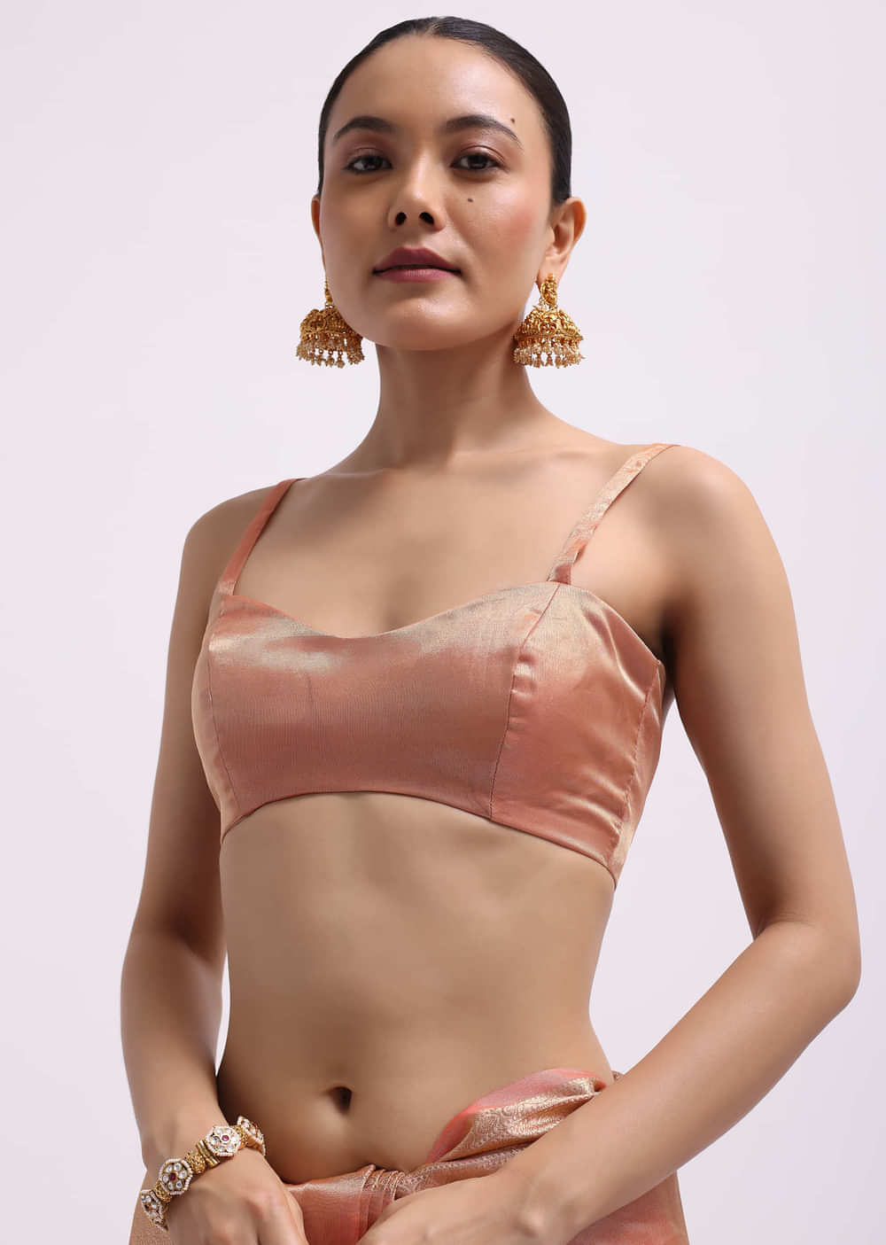 Peach Zari Woven Chanderi Saree With Unstitched Blouse