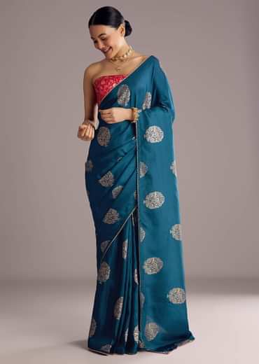 Peacock Blue Dola Silk Brocade Saree With Gotapatti Border