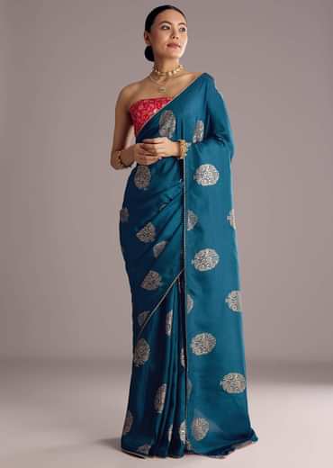 Peacock Blue Dola Silk Brocade Saree With Gotapatti Border