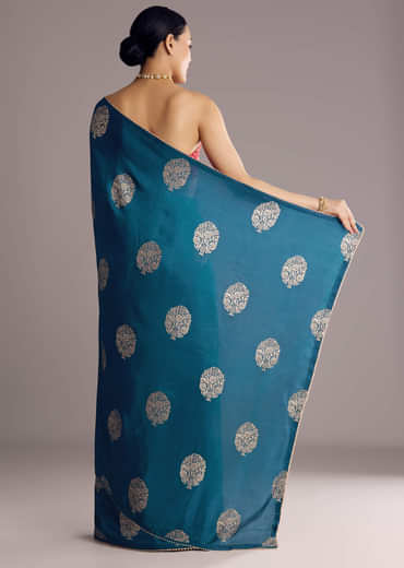 Peacock Blue Dola Silk Brocade Saree With Gotapatti Border
