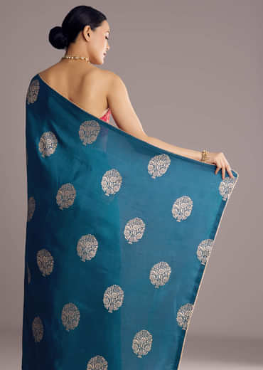 Peacock Blue Dola Silk Brocade Saree With Gotapatti Border