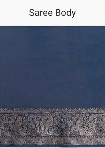 Peacock Blue Dola Silk Saree With Woven Border And Pallu