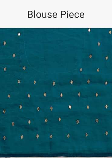 Peacock Blue Satin Saree With Gota Patti Embroidery And Scallop Border