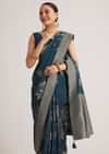 Peacock Blue Dola Silk Saree With Floral Motif