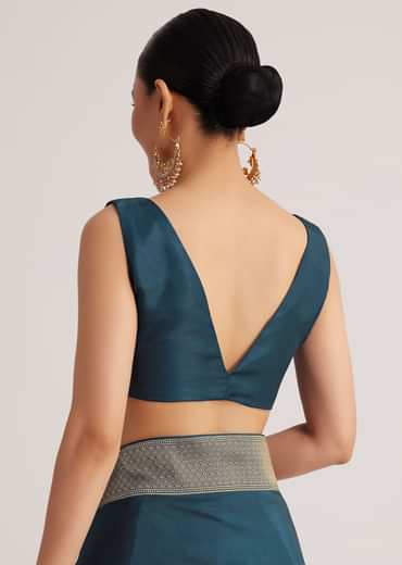 Peacock Blue Dola Silk Saree With Floral Motif