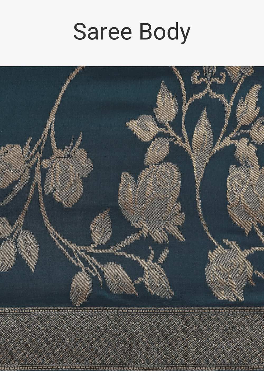 Peacock Blue Dola Silk Saree With Floral Motif