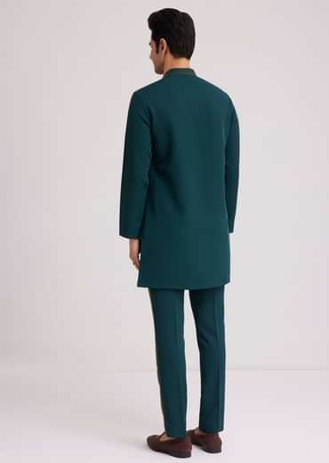 Peacock Blue Lycra Kurta Set With Bead Work