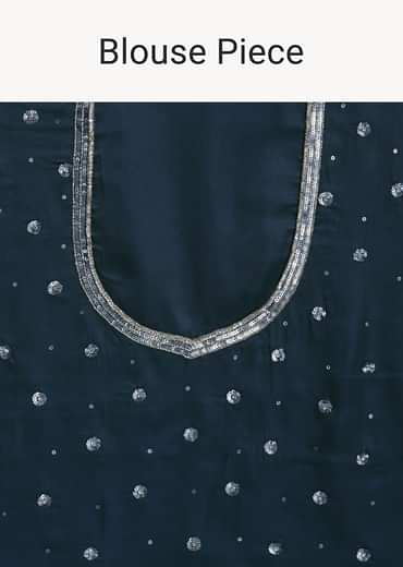 Peacock Blue Ombre Sequins Saree With Scalloped Embroidered Border